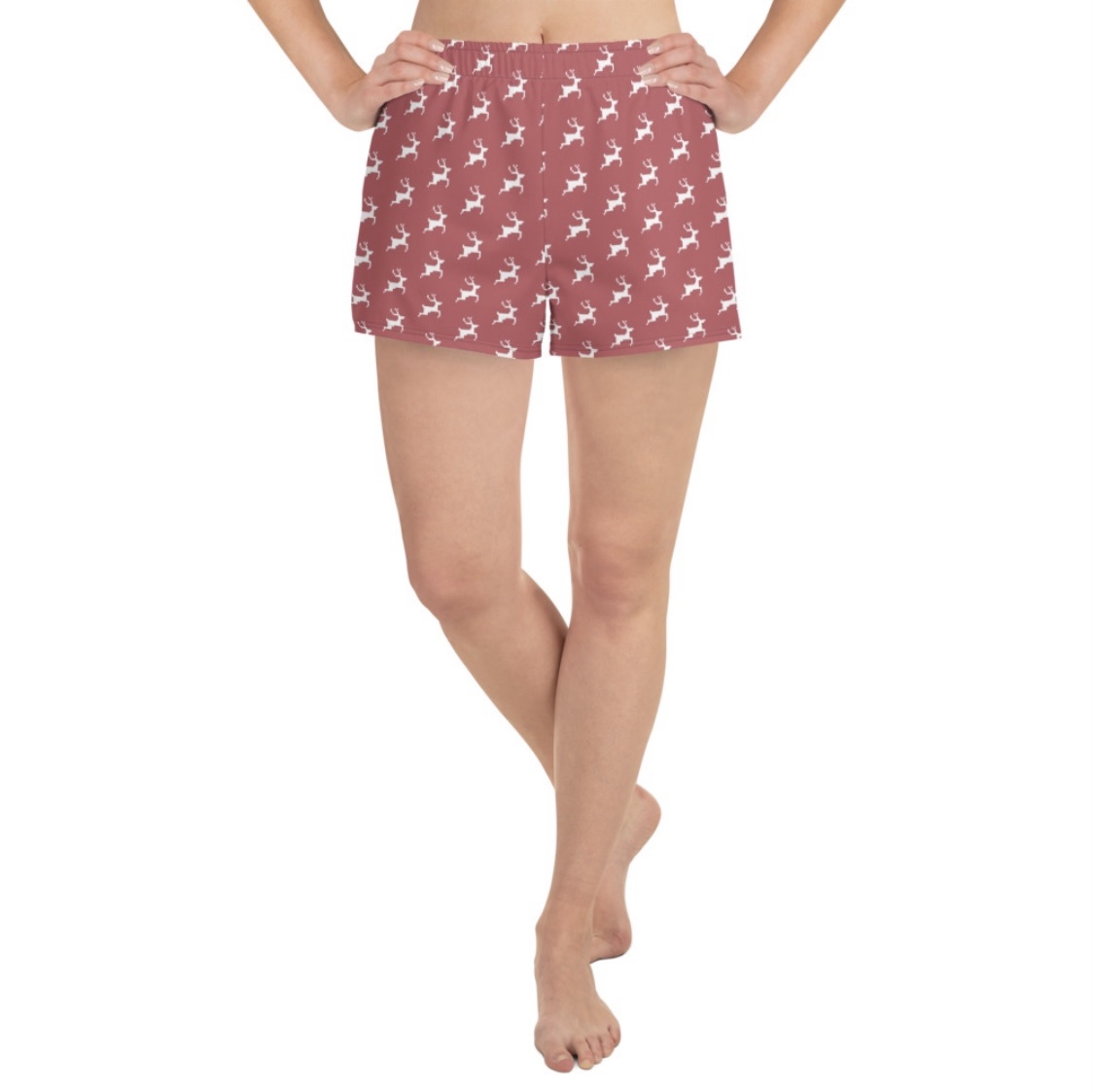 Christmas Reindeer Patterned Women's Athletic Short Shorts