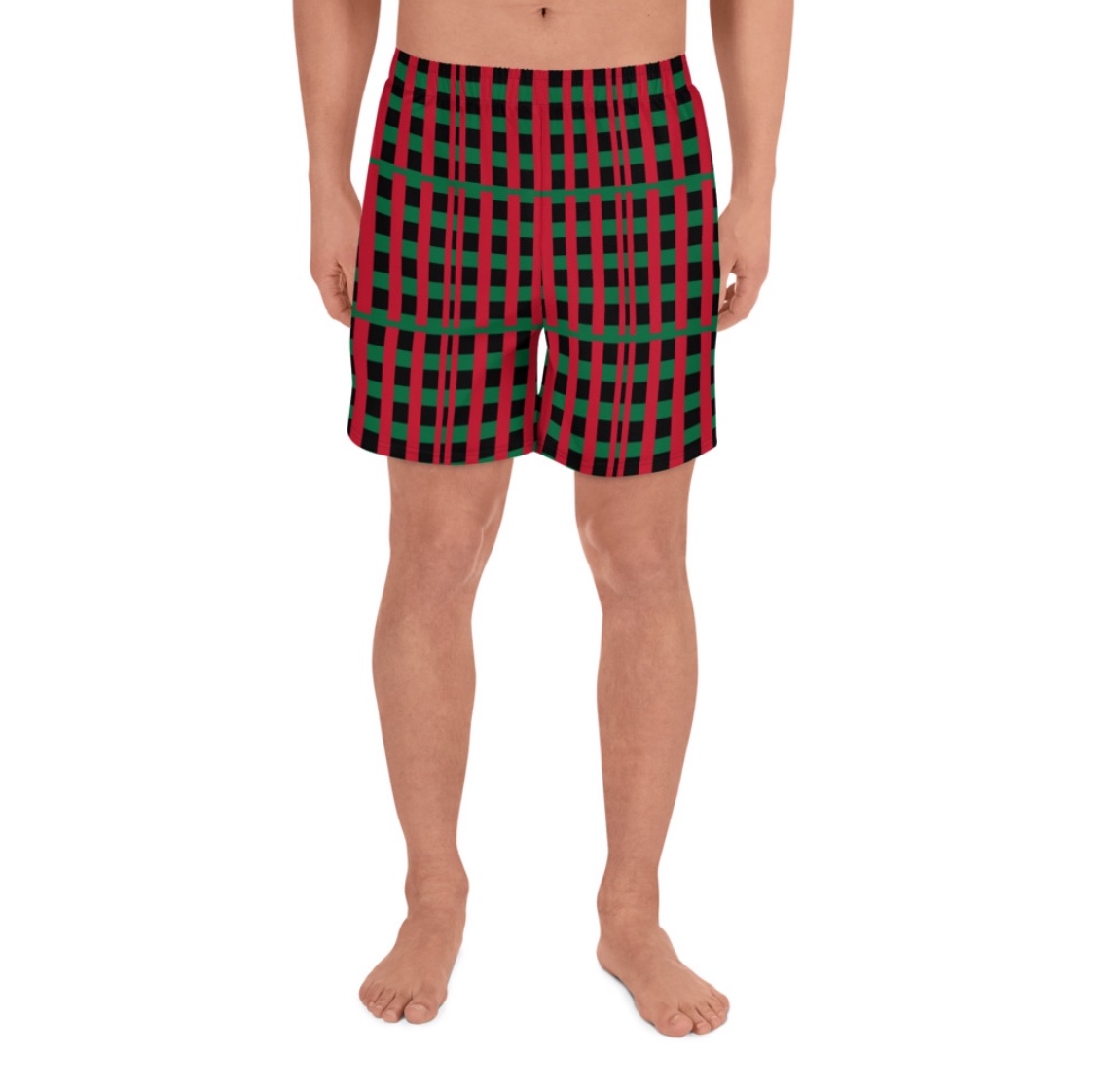 Christmas Gingham Festive Men's Athletic Long Shorts