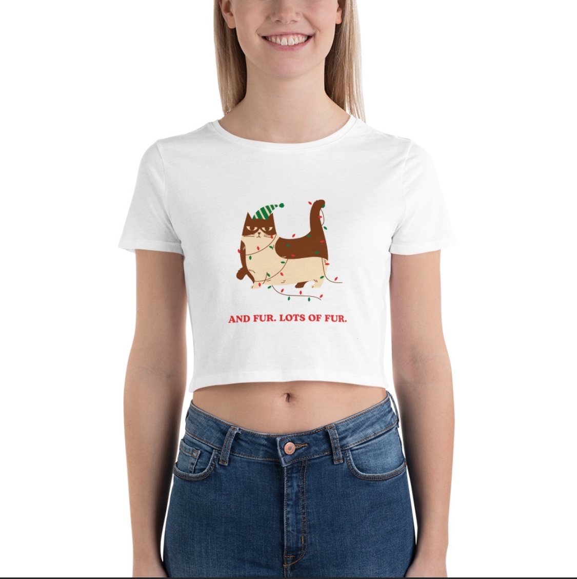 And Fur, Lots of Fur Christmas Women’s Crop Tee