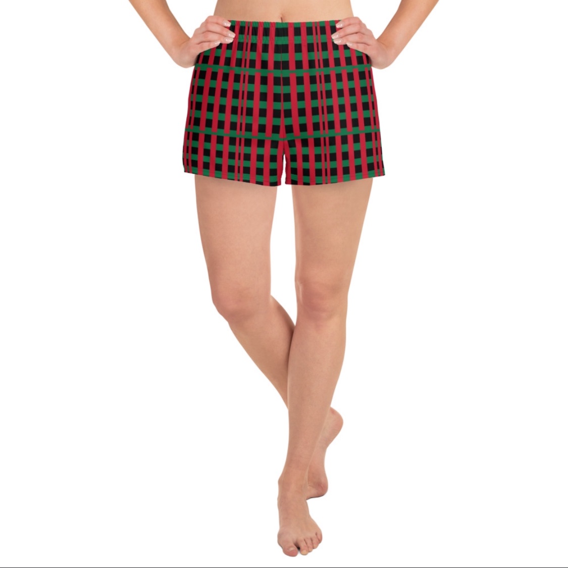 Christmas Gingham Festive Women's Athletic Short Shorts