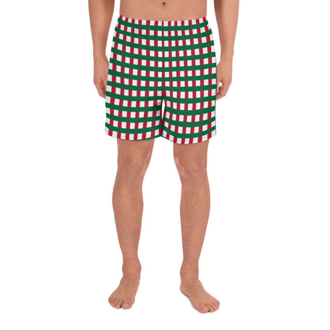 Christmas Gingham Men's Athletic Long Shorts