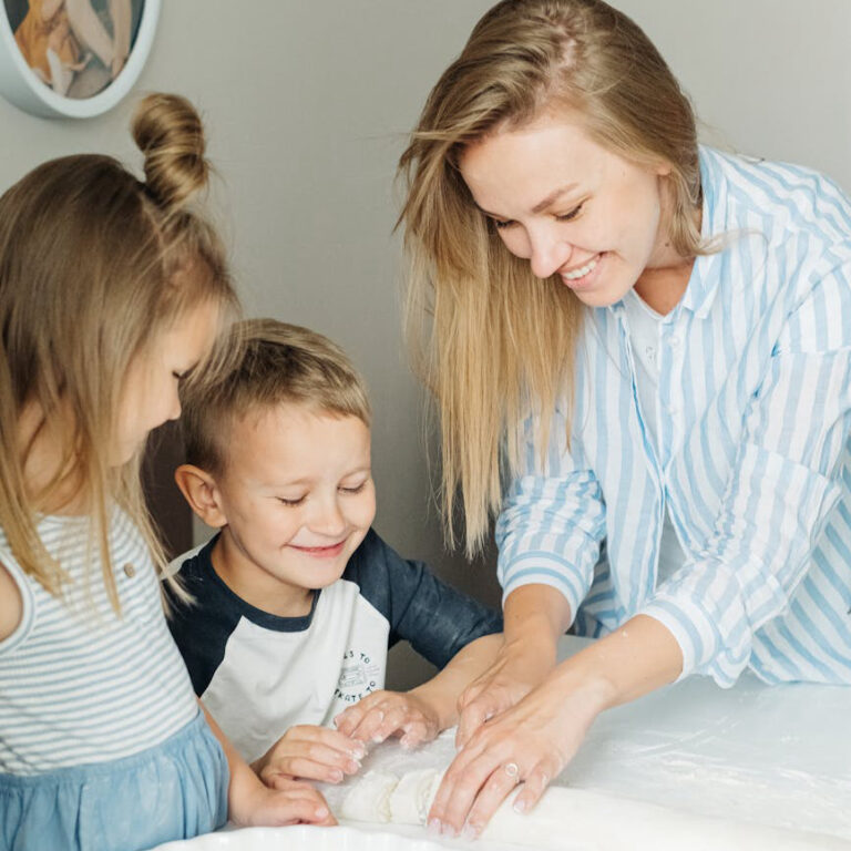A mom teaching her daughter and son daily habits